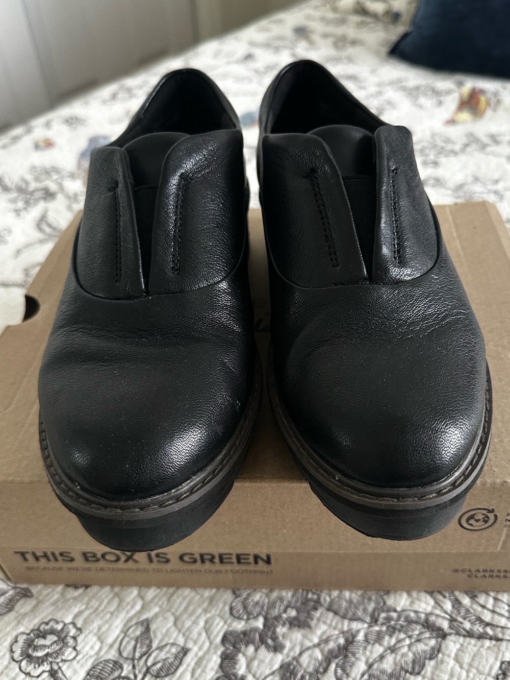 Clarks Black Leather Slip-On Loafers